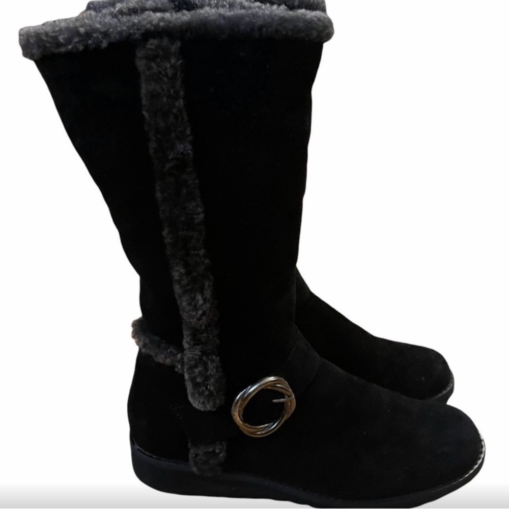 Stuart Weitzman Black Tall Sherpa Side Zipper Winter Boots